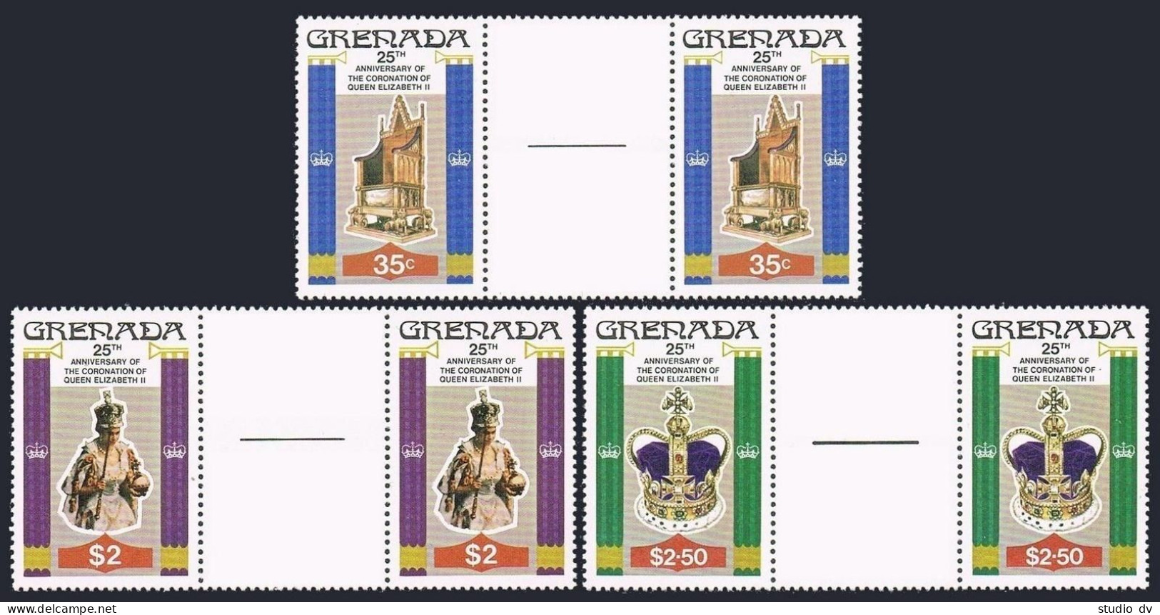 Grenada 873-875 Gutter, MNH. Michel 915-917. QE II Coronation, 25, 1978. - Grenade (1974-...)