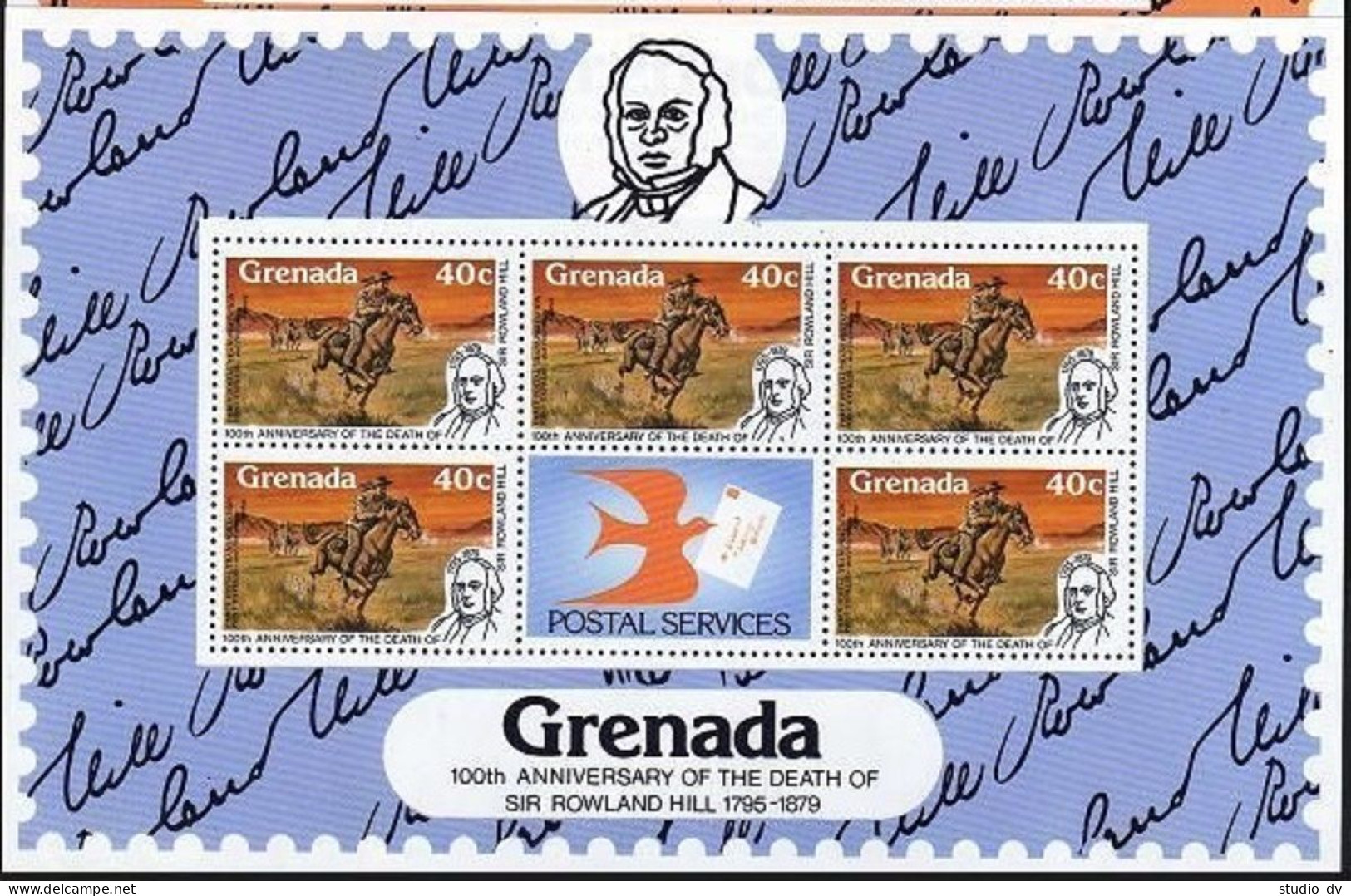 Grenada 926, 929 Sheets, MNH. Mi 967C,970C. Sir Rowland Hill, 1979. Horses. - Grenada (1974-...)