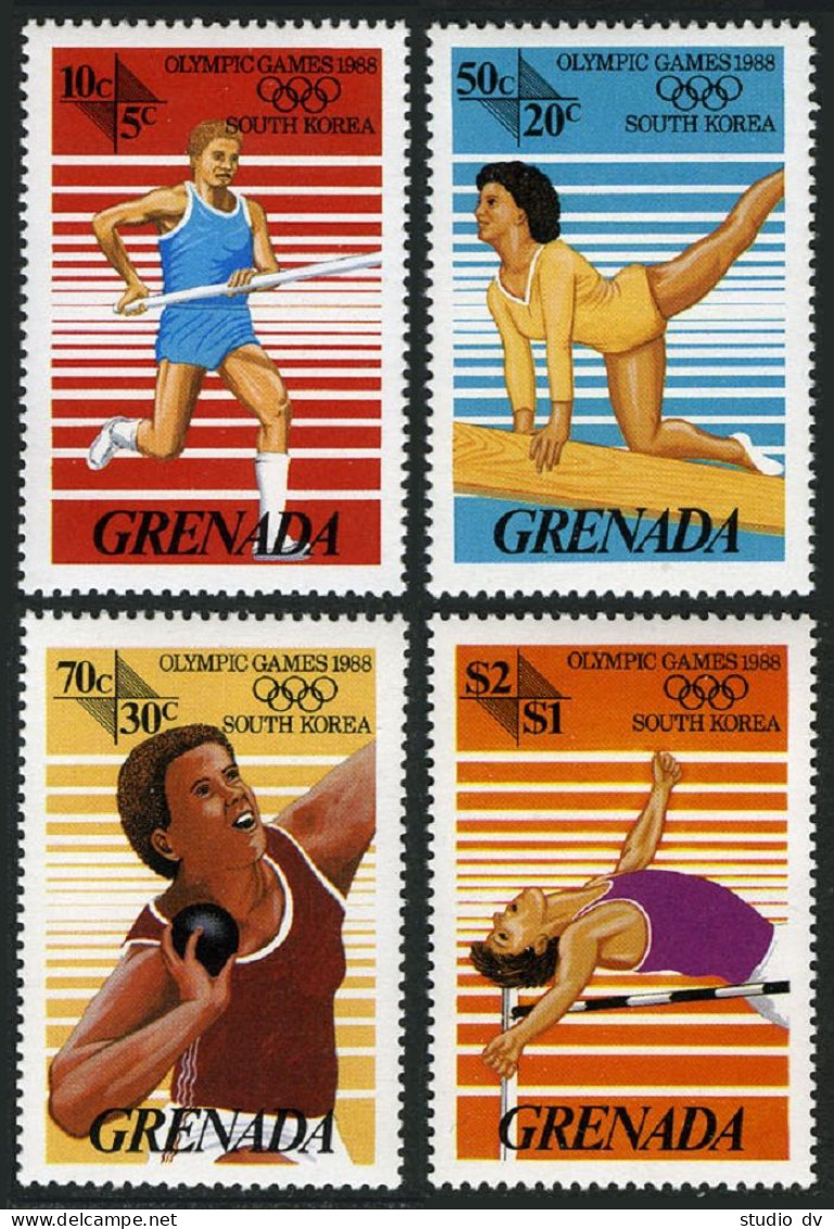 Grenada B6-B9, MNH. Mi 1538-1541. Olympics Seoul-1988. Pole Vault, Swimming, - Grenade (1974-...)