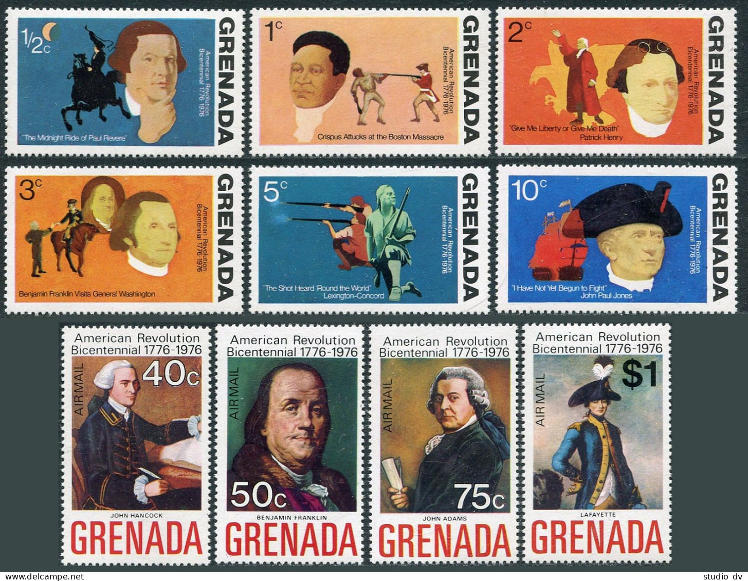 Grenada 628-633, C29-C32, Hinged. Michel 657-666. USA-200, 1976. Leaders, Flags, - Grenada (1974-...)