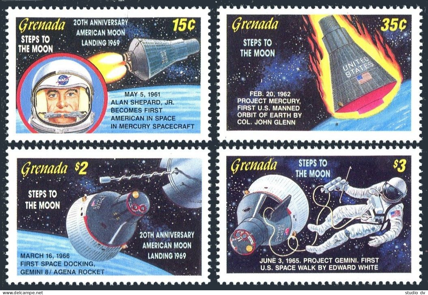 Grenada 734-1735, 1739-1740, MNH. Space Achievements, 1989. - Grenada (1974-...)