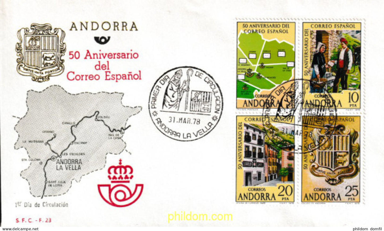 404553 MNH ANDORRA. Admón Española 1978 50 ANIVERSARIO DEL CORREO ESPAÑOL - Neufs