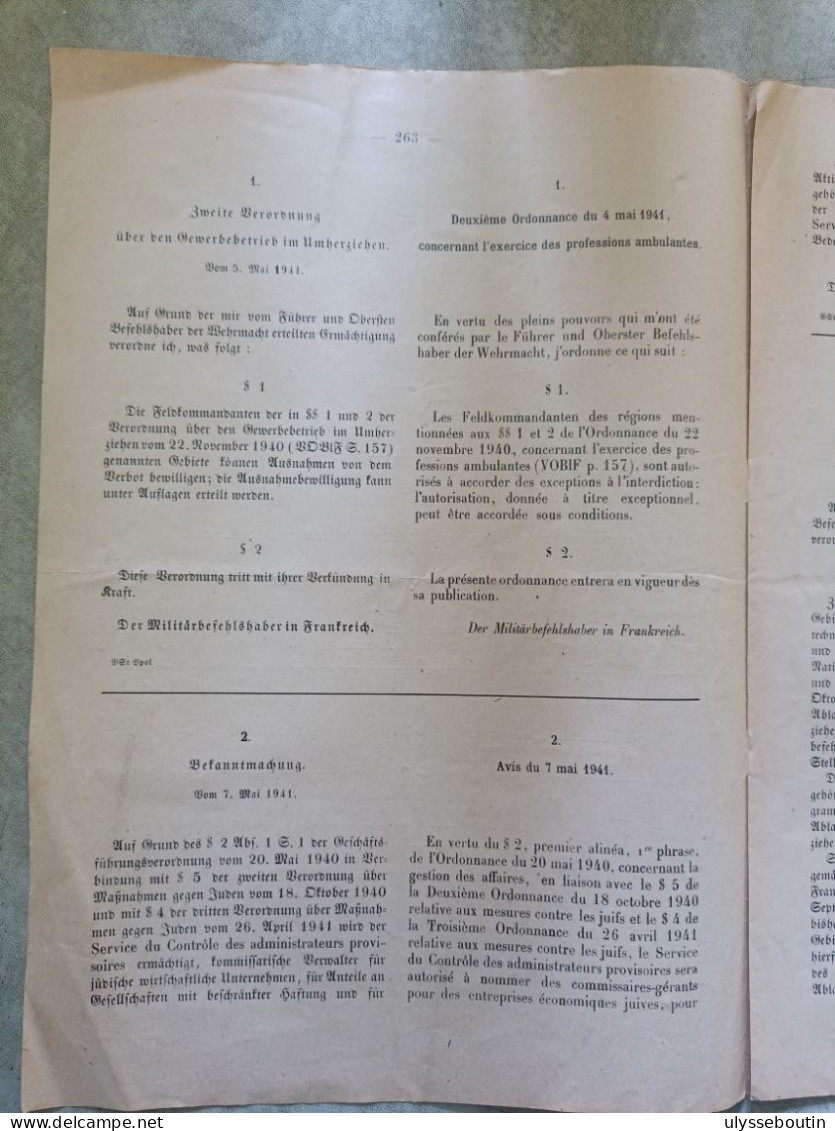 39/45 Verordnungsblatt Des Militärsbefehlshaber In Frankreich. Journal Officiel. 25 Mai 1941 - Documentos