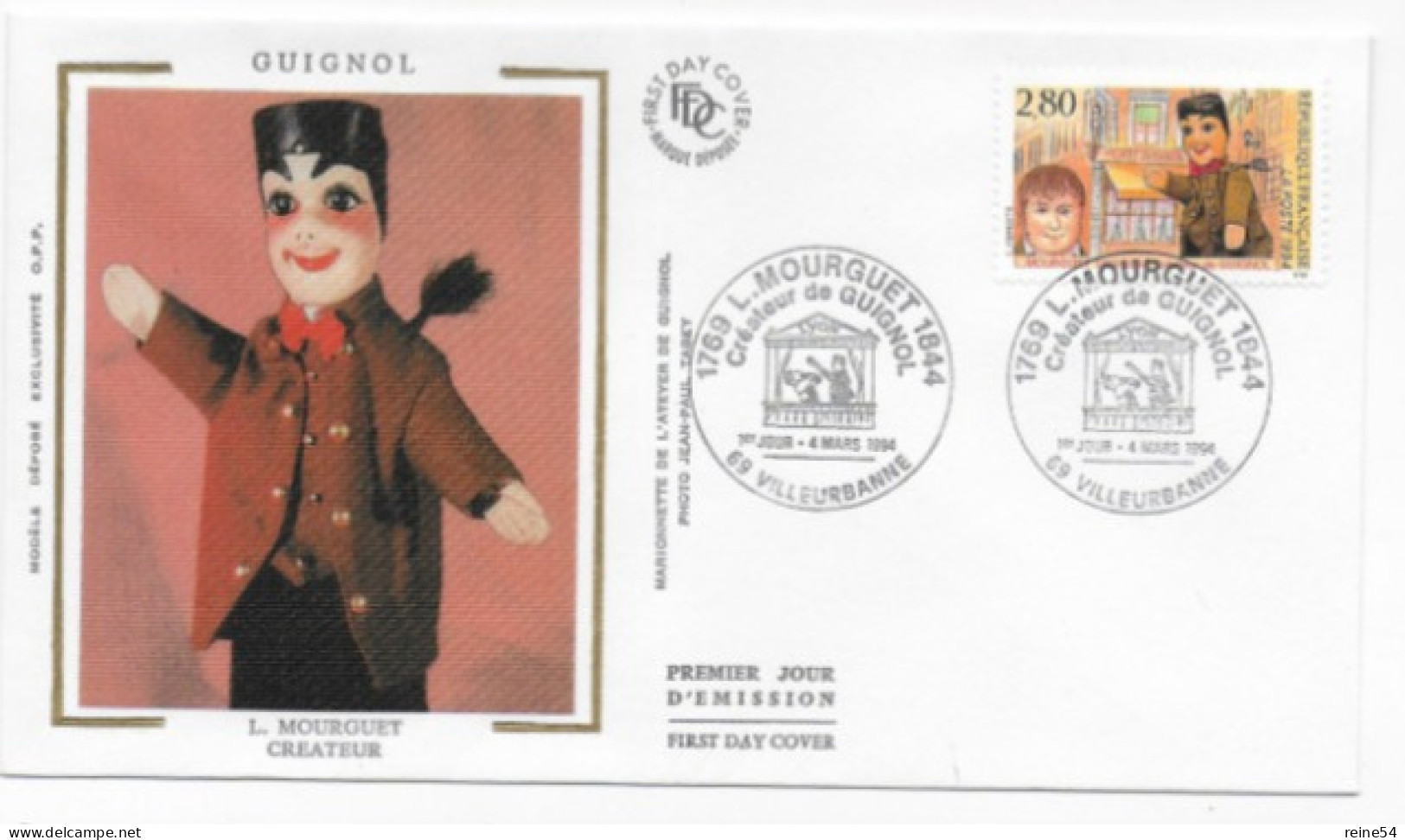 Enveloppe Premier Jour L. MOUGUET Créateur De Guignol 4 Mars 1994 Villeurbanne (69) F.D.C.- YT N° 2861 - 1990-1999