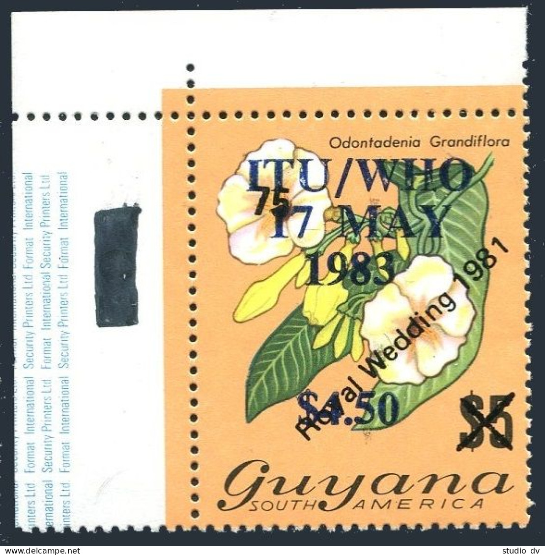 Guyana 646, MNH. Mi 948. Odontadenia Grandiflora. ITU/WHO 17 MAY 1983 Overprint. - Guyana (1966-...)