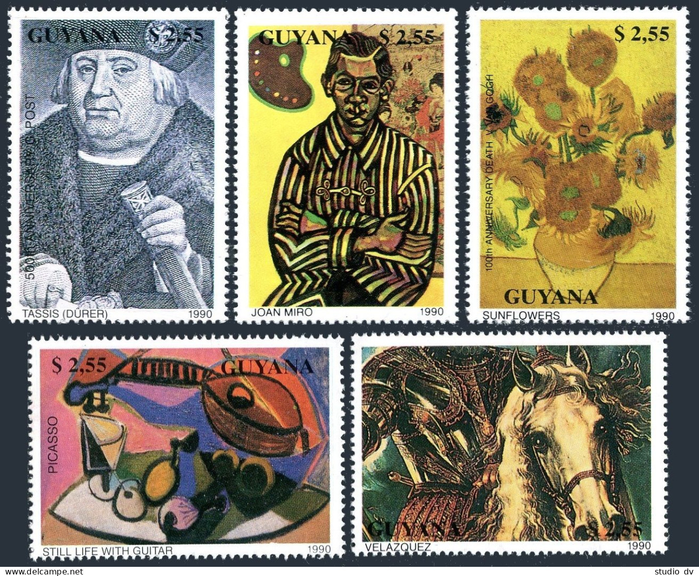 Guyana 2298-2302,MNH. Mi 3177-3181. Paintings 1990. Picasso, Velazquez, Van Gogh - Guyana (1966-...)