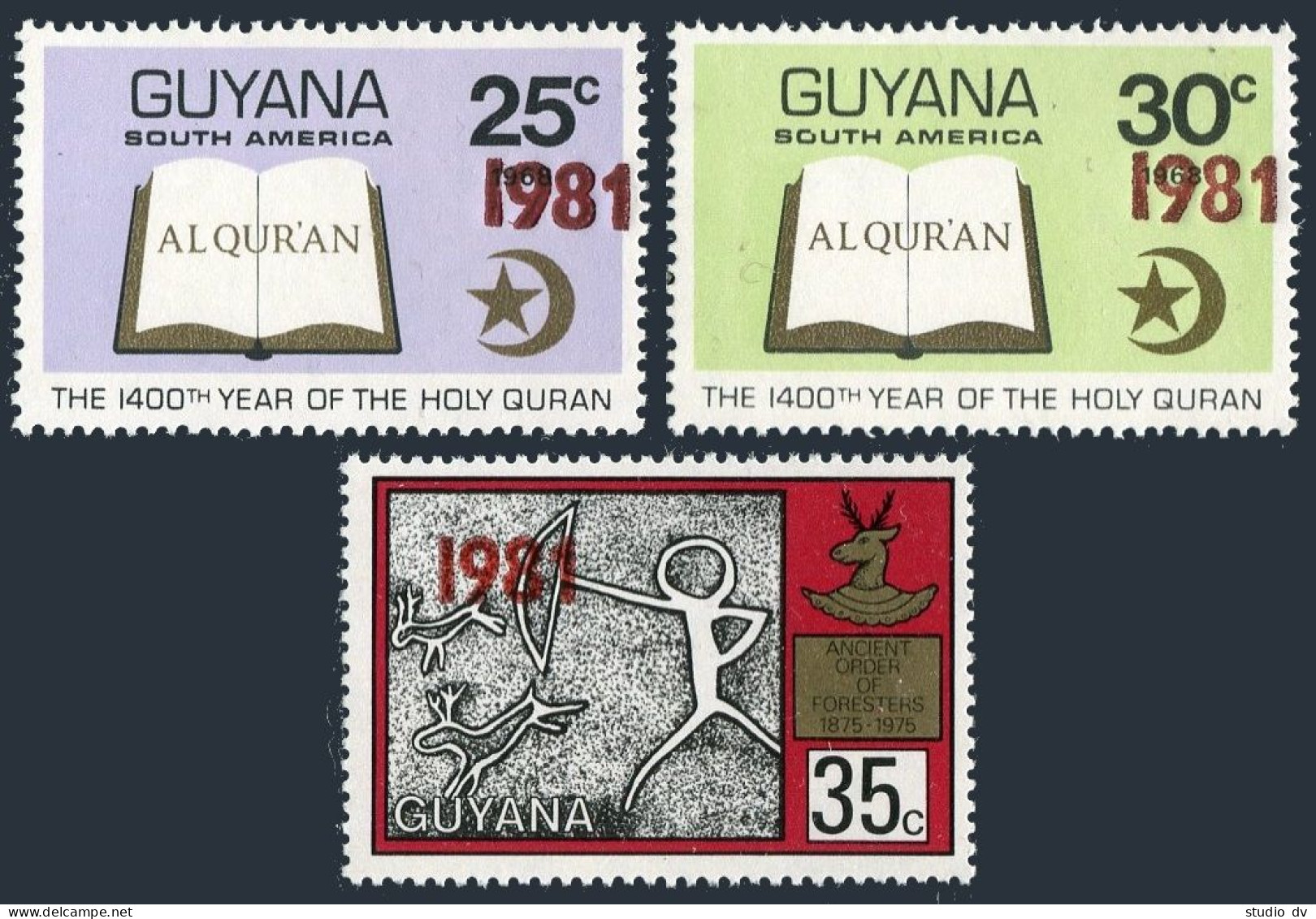 Guyana 354-356 Surcharged 1981,MNH.Michel 625-627. Koran,Order Of Foresters. - Guyana (1966-...)
