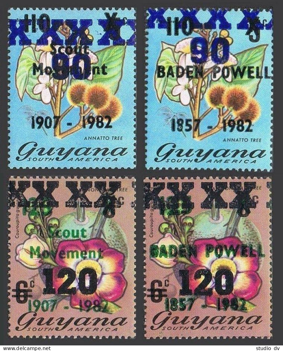 Guyana 780-782,784,MNH.Mi 1119-1122. Flowers,surcharged,Scouts,Baden-Powell,1984 - Guyane (1966-...)