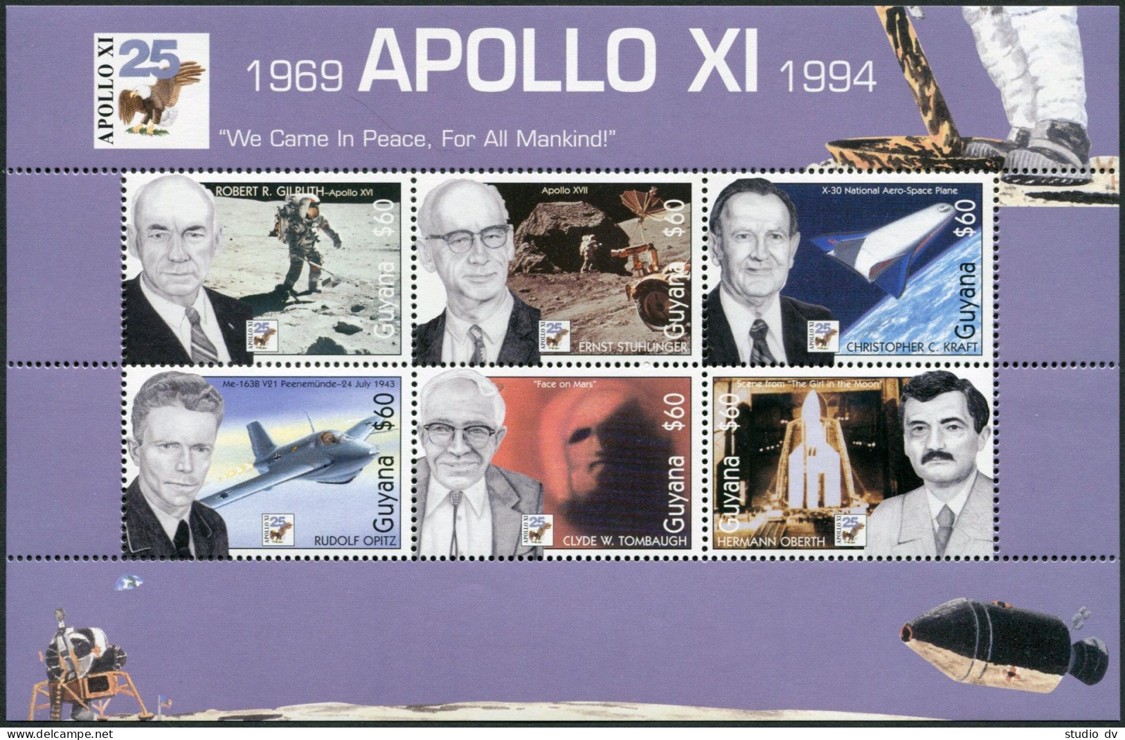 Guyana 2809-2911 Af, 2812 Sheets, MNH. 1st Manned Moon Landing, 25th Ann. 1994. - Guyana (1966-...)