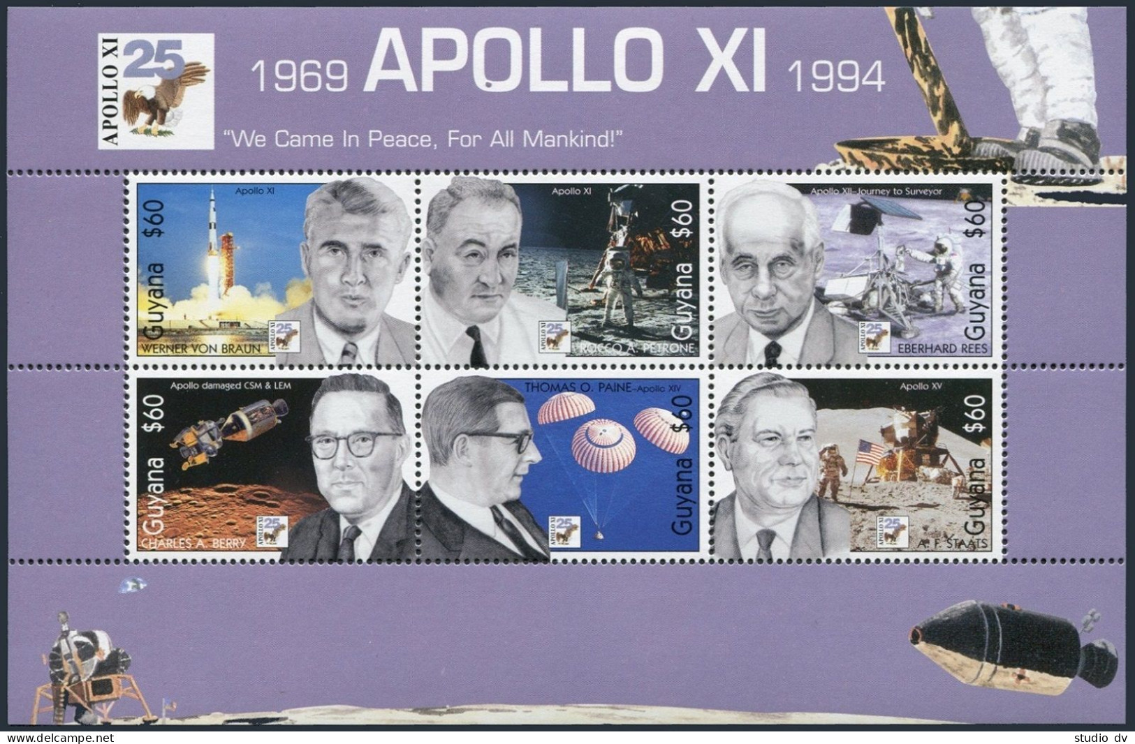 Guyana 2809-2911 Af, 2812 Sheets, MNH. 1st Manned Moon Landing, 25th Ann. 1994. - Guyana (1966-...)