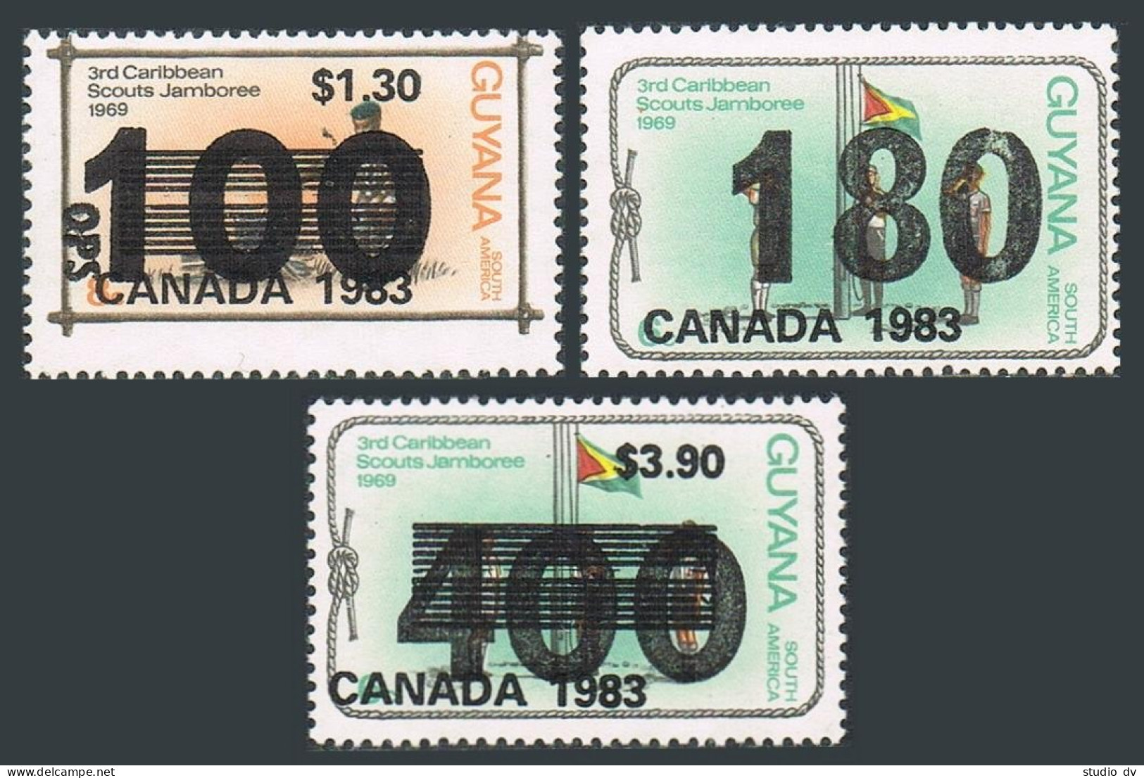 Guyana 650-652, MNH. Michel 954-956. Scouting 1983. CANADA 1983 Overprinted. - Guyane (1966-...)