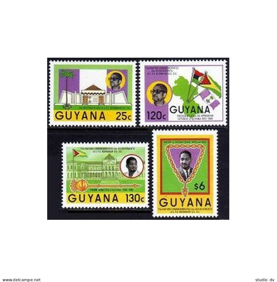 Guyana 1505-1508,MNH.Michel 1727-1730. L.F.S.Burnham,President,1986.Map. - Guyana (1966-...)
