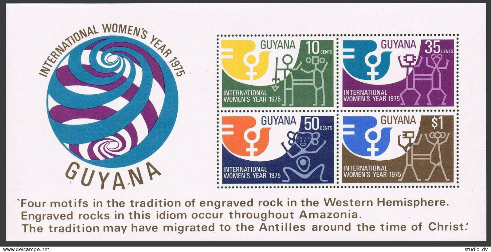 Guyana 218-221,221a Sheet,MNH.Michel 481-484,Bl.4. Women's Year,IWY-1975. - Guyane (1966-...)