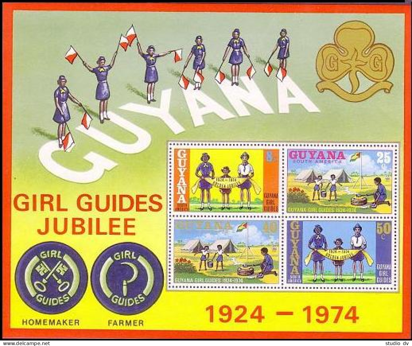 Guyana 201-204,204a Sheet,MNH.Michel 464-467,Bl.1. Girl Guides,50th Ann.1974. - Guyane (1966-...)