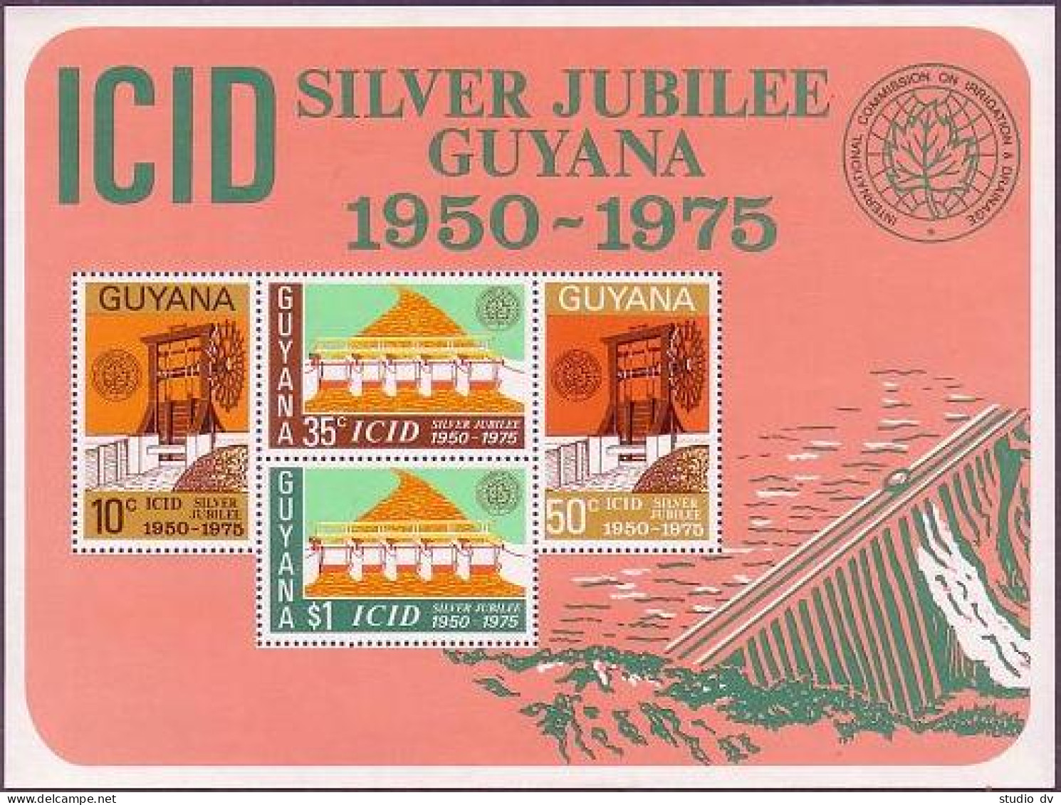 Guyana 217a Sheet,MNH.Michel Bl.3. ICID Silver Jubilee 1975.Dam. - Guyane (1966-...)