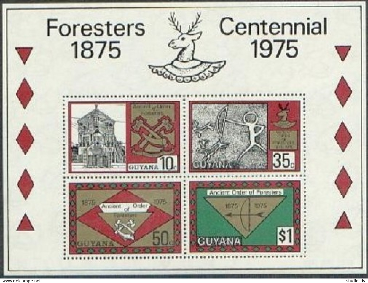 Guyana 233a Sheet,MNH.Michel Bl.6. Ancient Order Of Foresters,1975.Rock Painting - Guyane (1966-...)