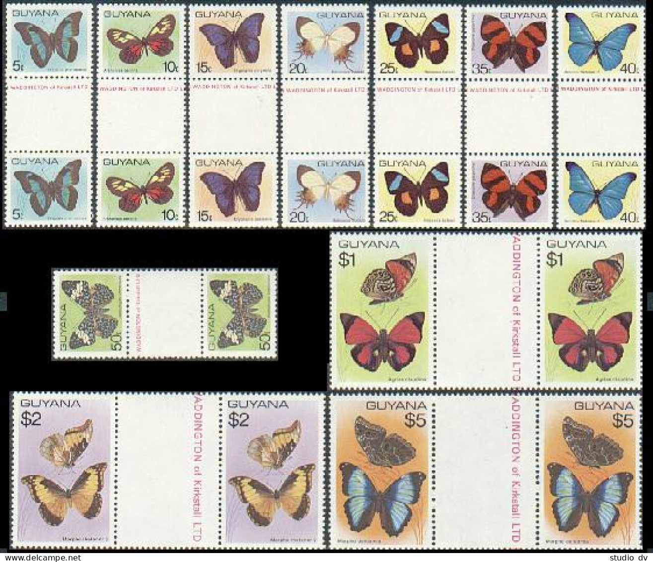 Guyana 279-289 Gutter Pairs-11,MNH.Michel 542-552 Butterflies,1978. - Guyane (1966-...)