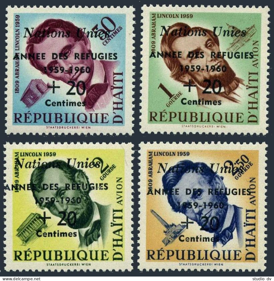 Haiti B9,CB16-CB18, Hinged. Mi 572-575. World Refugee Year WRY-1959. A. Lincoln. - Haïti