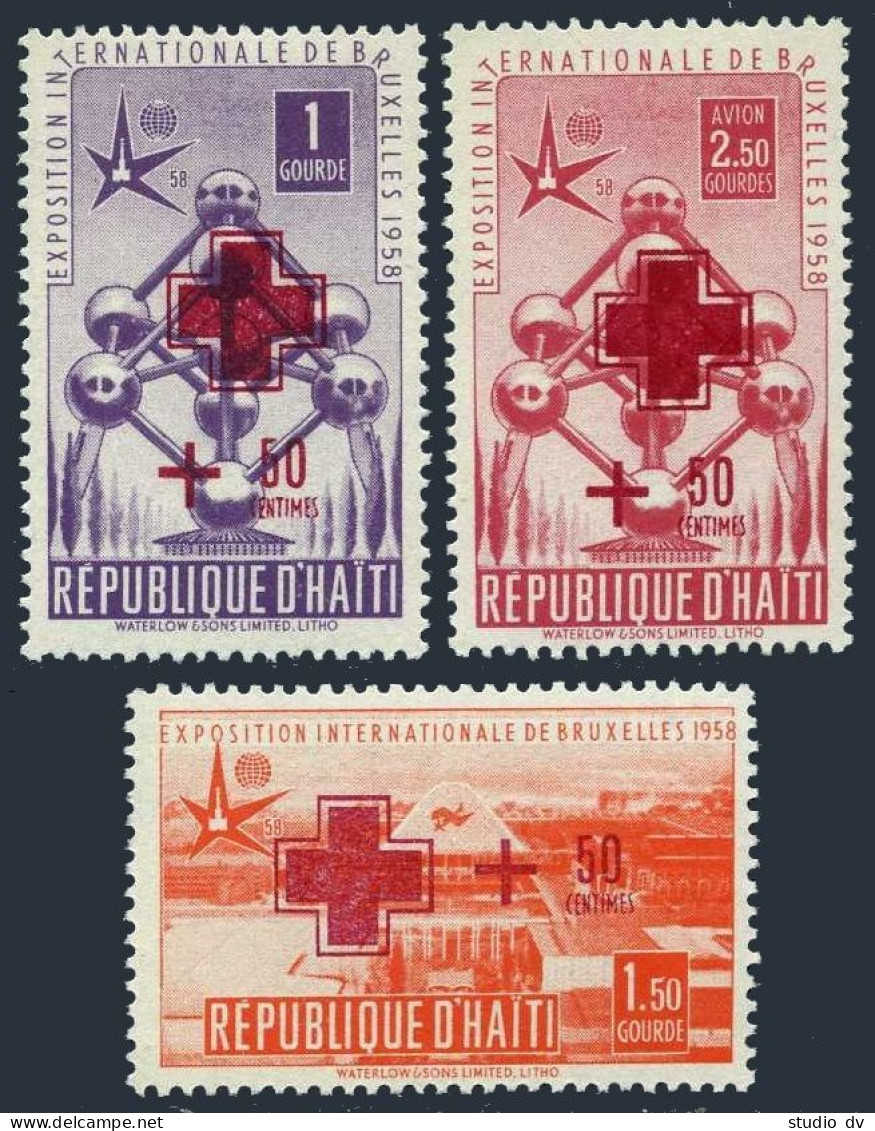 Haiti B2-B3,CB9, MNH. Mi 490-492. EXPO Brussels-1958, Red Cross Overprinted. - Haiti