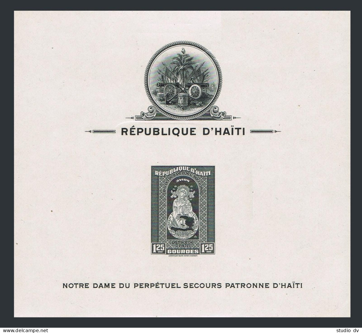 Haiti C21a Imp,hinged-.Mi Bl.3B. Madonna,Patroness Of Haiti,Coat Of Arms.1942. - Haïti