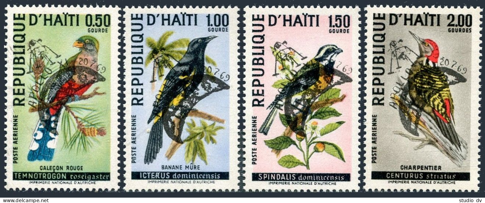 Haiti C344A-C344DD, MNH. Michel 1062-1065. Birds. Overprinted APOLLO XI, 1969. - Haïti