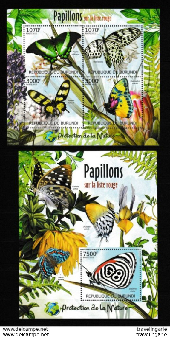 Burundi 2012 Blocs Endangered Butterflies S/S MNH/ ** - Hojas Y Bloques