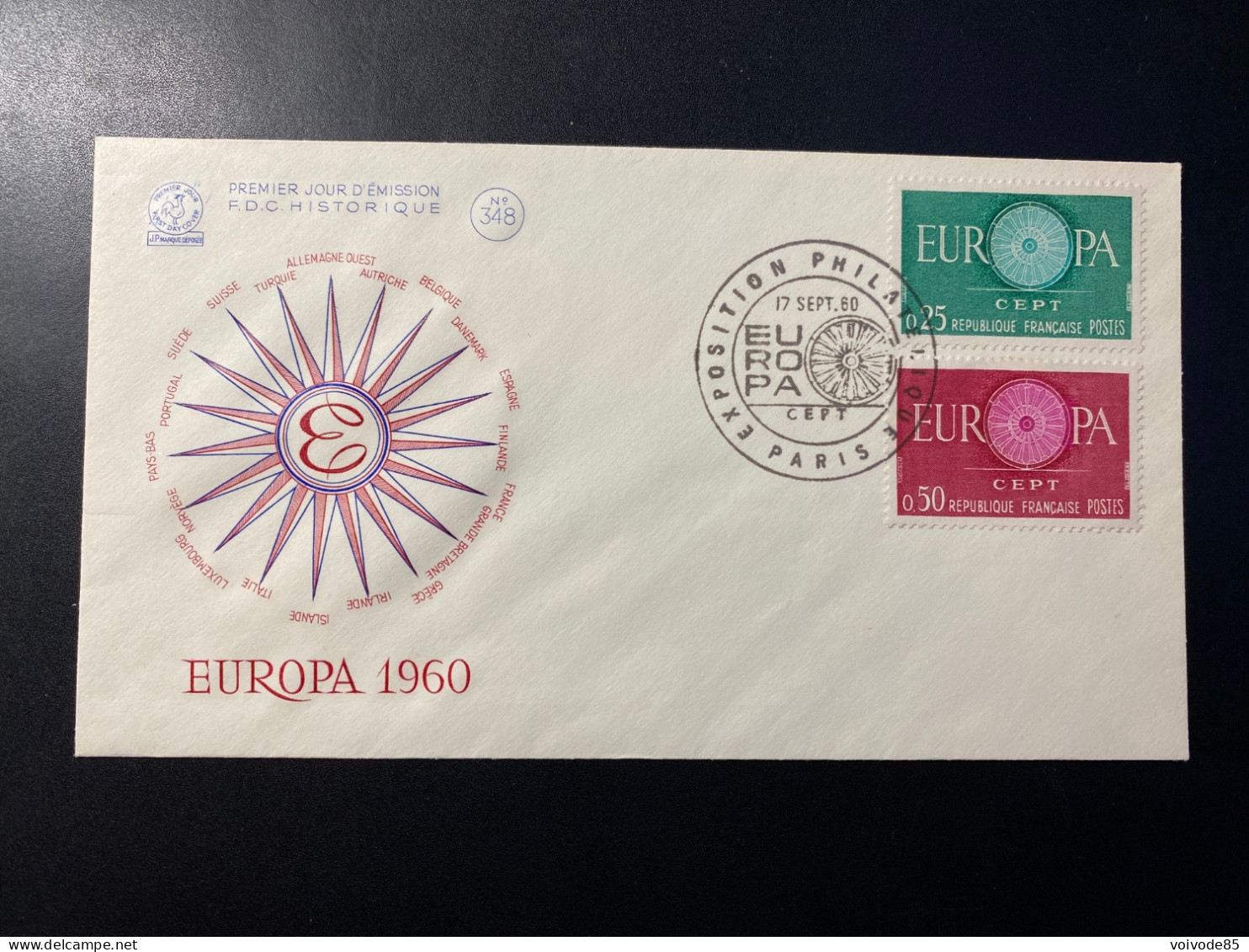 Enveloppe 1er Jour "EUROPA" - 17/09/1960 - 1266/1267 - Historique N° 348 - 1960-1969