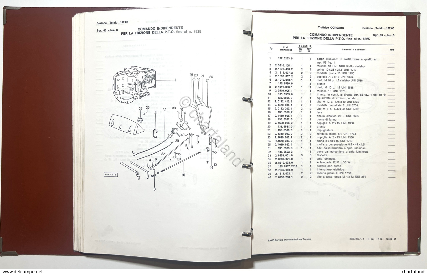 Catalogo Parti Di Ricambio Originali SAME Trattori - Corsaro - Ed. 1974 - Otros & Sin Clasificación