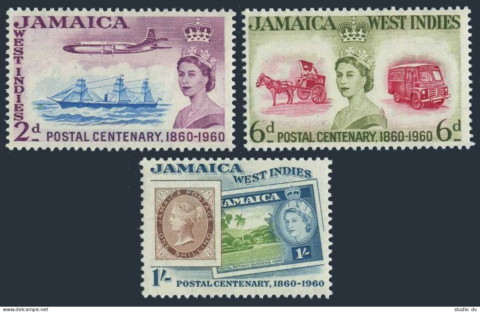 Jamaica 178-180, MNH. Plane, Packet Boat, Post Cart, Truck. Post-100, 1960. - Jamaica (1962-...)