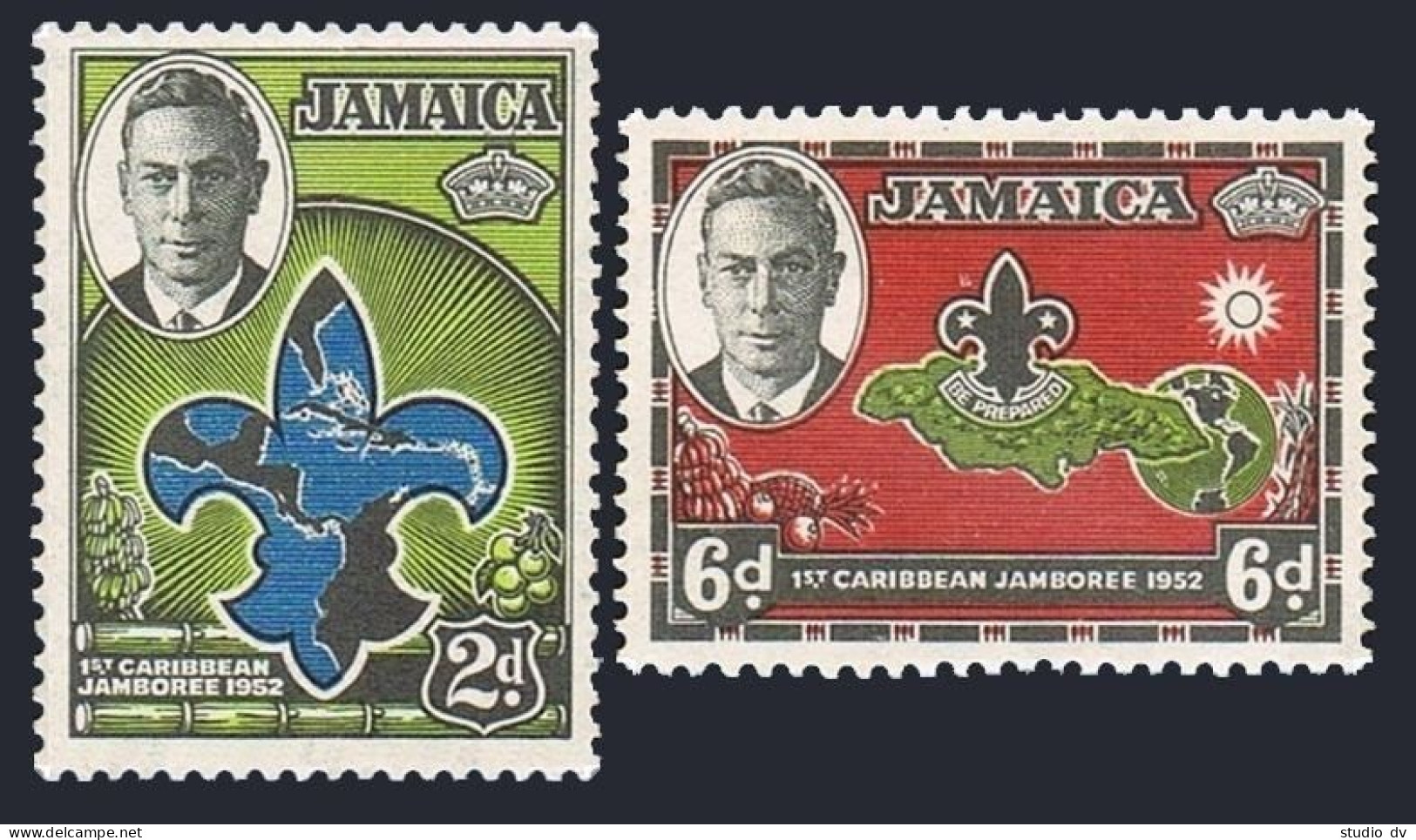 Jamaica 150-151 Bl.4, MNH. George VI. Caribbean Boy Scout Jamboree, 1952. Map. - Jamaique (1962-...)
