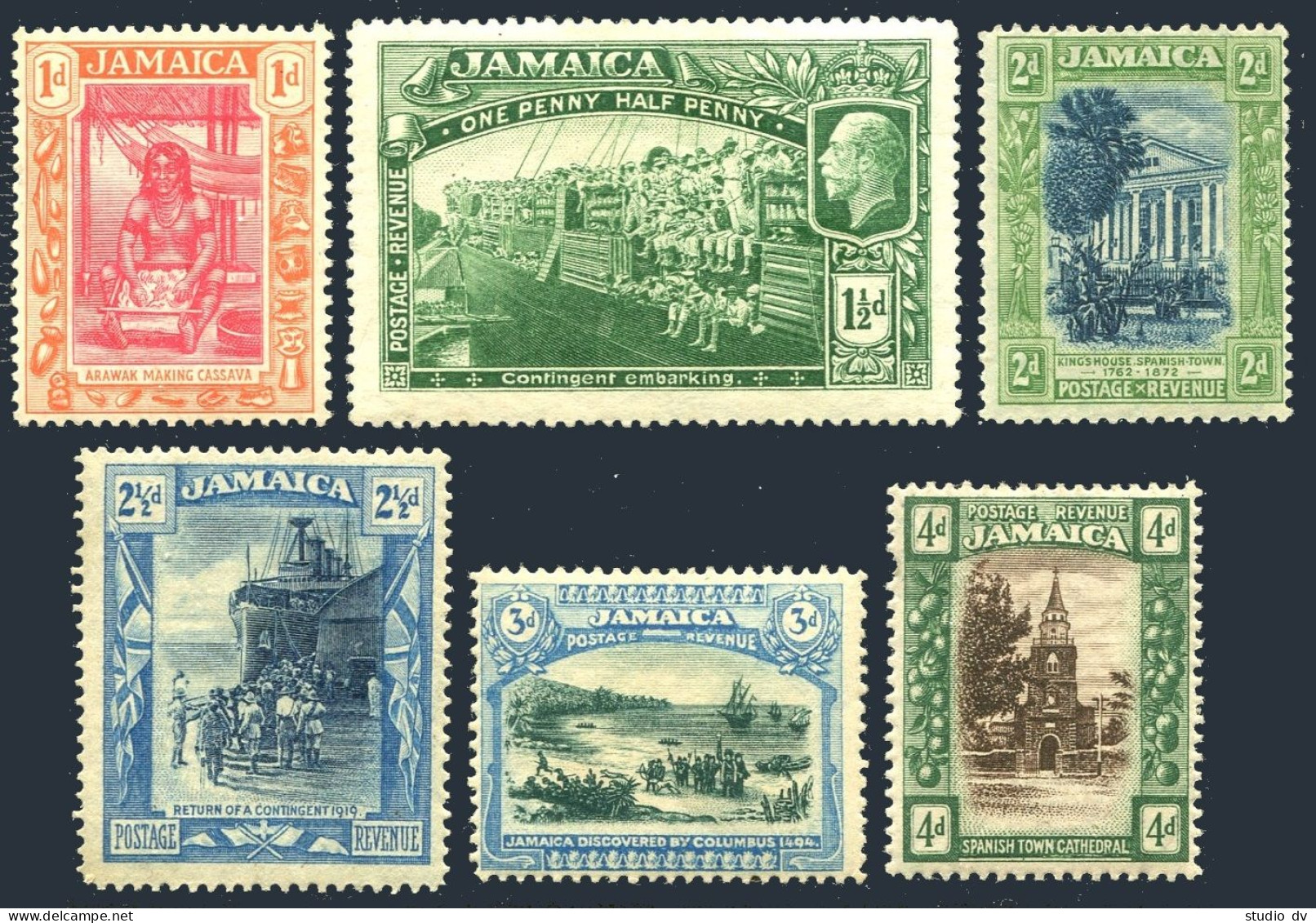 Jamaica 76-81 Wmk 3, Hinged. Jamaican Landsmarks & History. King George V, 1921. - Jamaique (1962-...)
