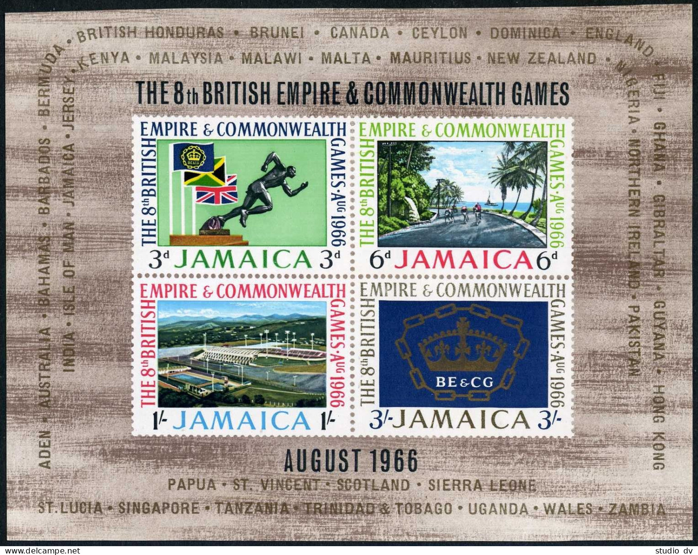 Jamaica 257a Sheet,hinged.Mi Bl.3. 8th British Empire & Commonwealth Games,1966. - Jamaica (1962-...)