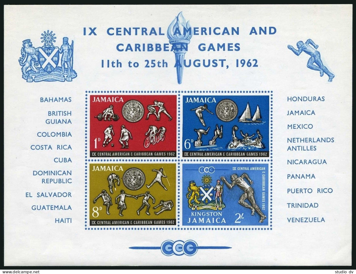 Jamaica 200a Sheet, MNH. Michel Bl.1. Central American, Caribbean Games, 1962. - Jamaica (1962-...)