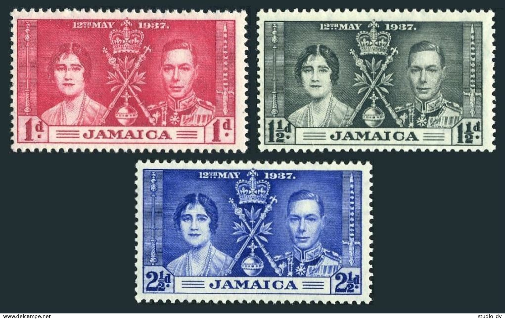 Jamaica 113-115,hinged.Mi 115-117.Coronation 1937:Queen Elizabeth,King George VI - Jamaique (1962-...)