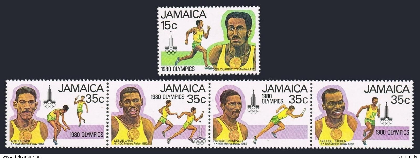 Jamaica 489, 490 Ad Strip, MNH. Michel 487-491. Olympics Moscow-1980. Runners. - Jamaica (1962-...)