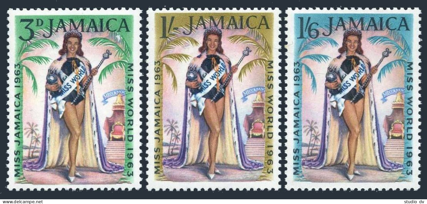 Jamaica 205-207, 207a, MNH. Mi 207-209, Bl.2. Carole Joan Crawford, Miss World. - Jamaique (1962-...)