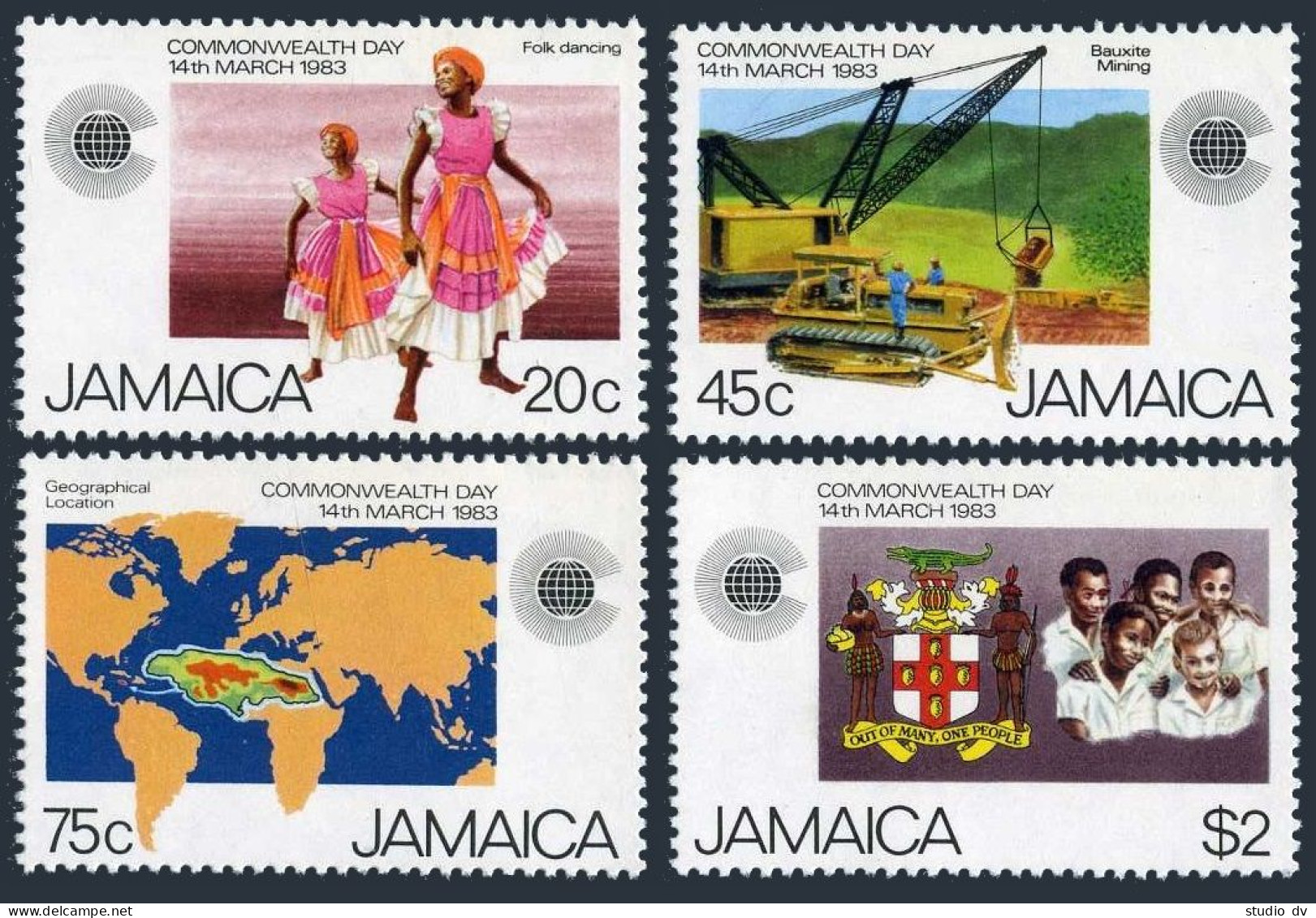 Jamaica 552-555,MNH.Michel 560-563. Commonwealth Day 1983.Folk Dancing,Map.Arms. - Jamaique (1962-...)