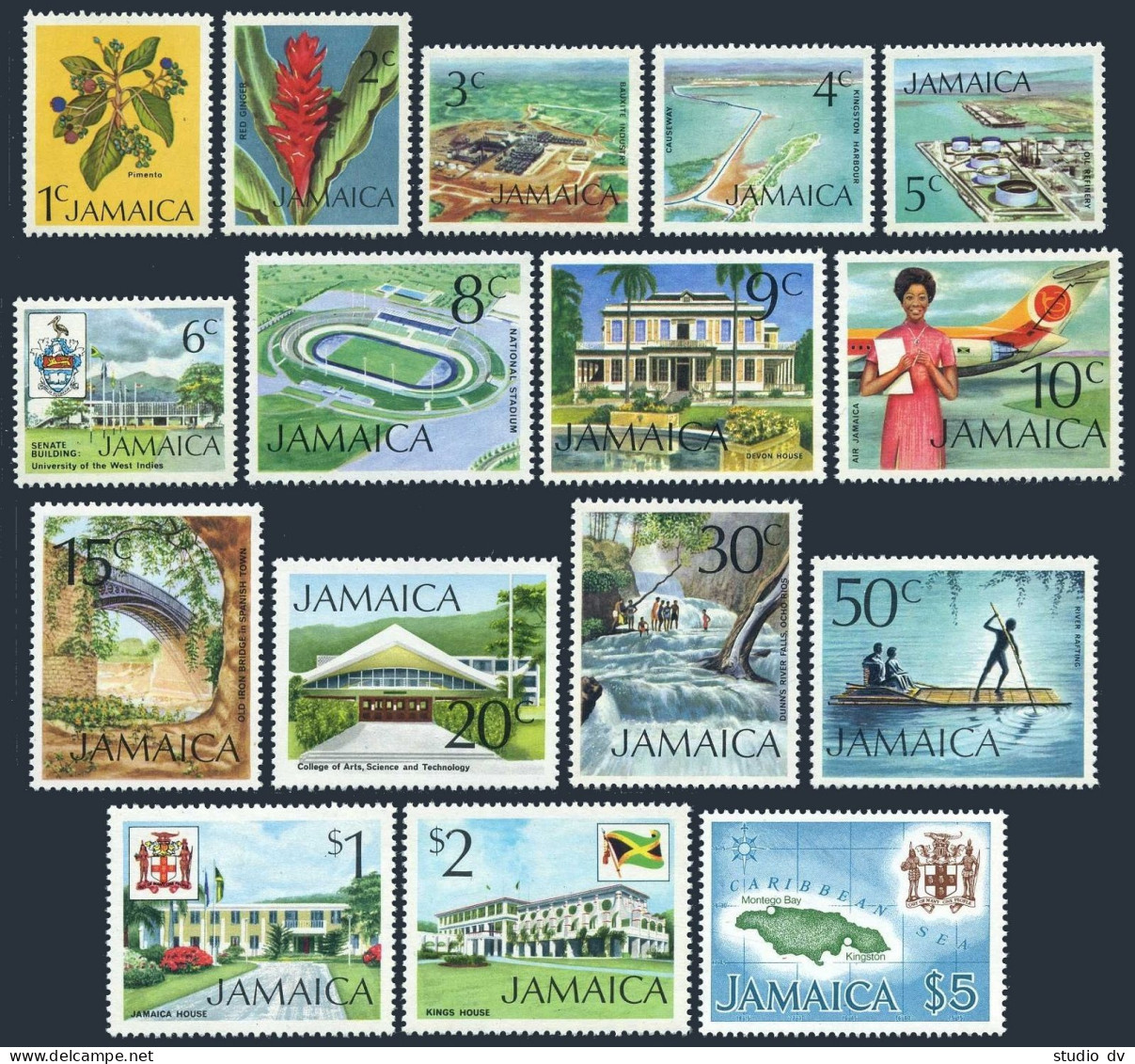 Jamaica 343-358, MNH. Pimento,Harbor,Stadium, Bridge,Falls,River Raft,Houses,Map - Giamaica (1962-...)