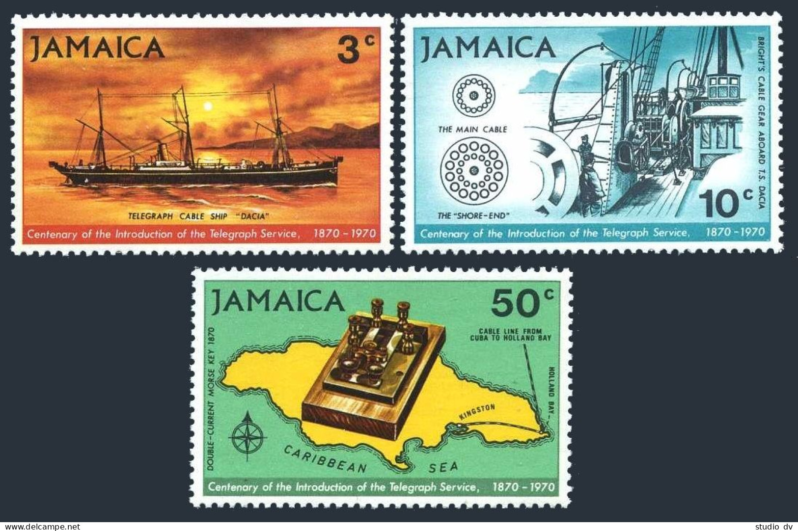 Jamaica 319-321, MNH. Michel 321-323. Centenary Of Telegraph Service, 1970. Map. - Jamaica (1962-...)