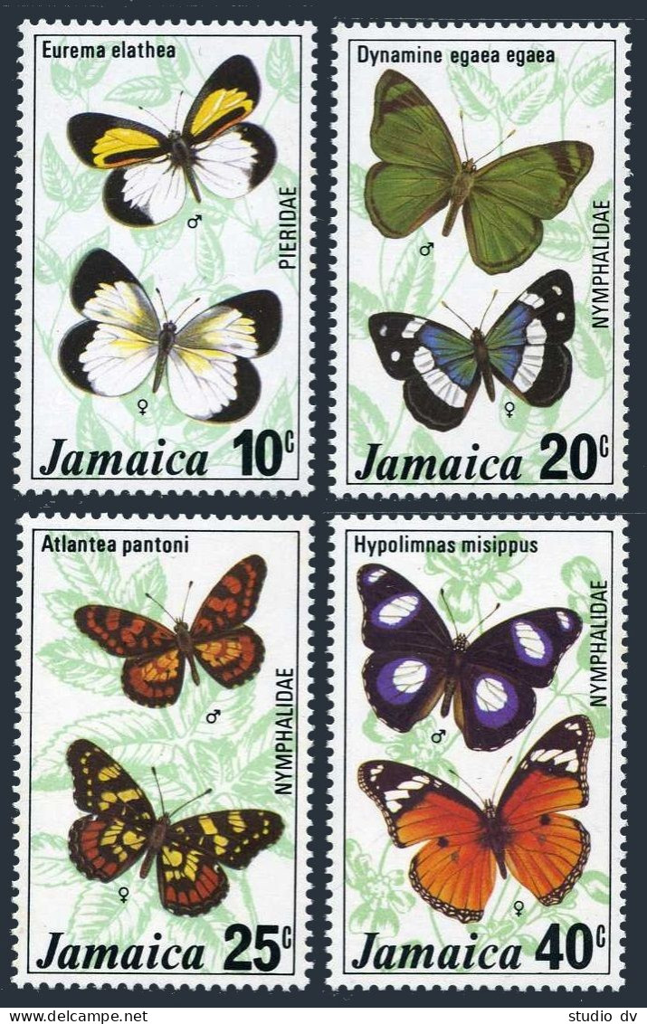 Jamaica  423-426, 426a Sheet, MNH. Mi 423-426, Bl.11. Butterflies, 1977. Eurema - Giamaica (1962-...)