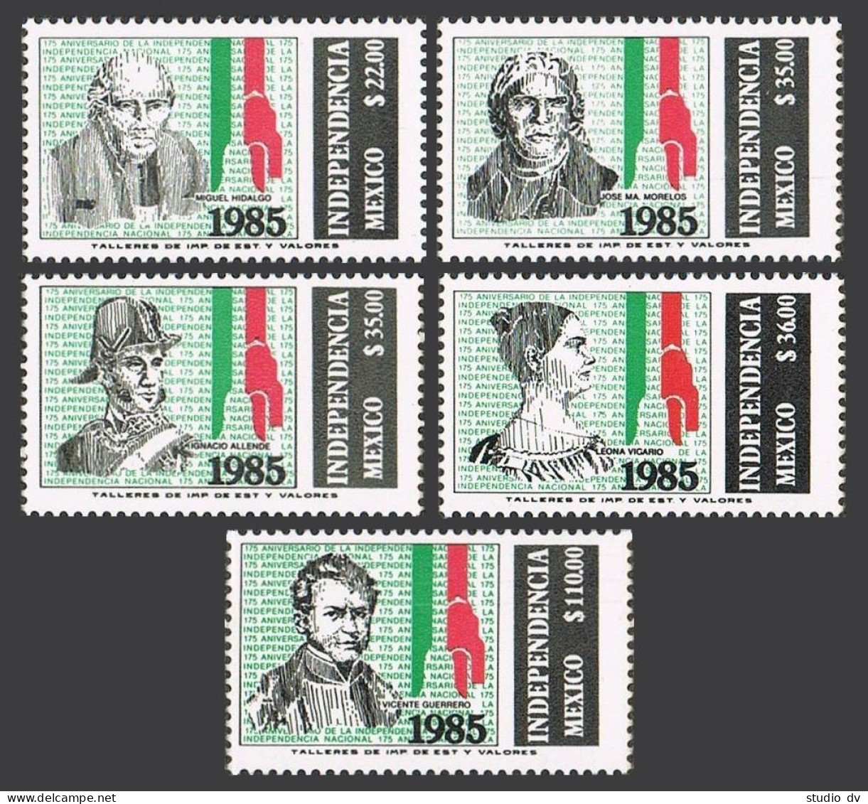 Mexico 1398-1402,MNH.Michel 1944-1948. Heroes Of The Mexican Independence,1985. - Mexico