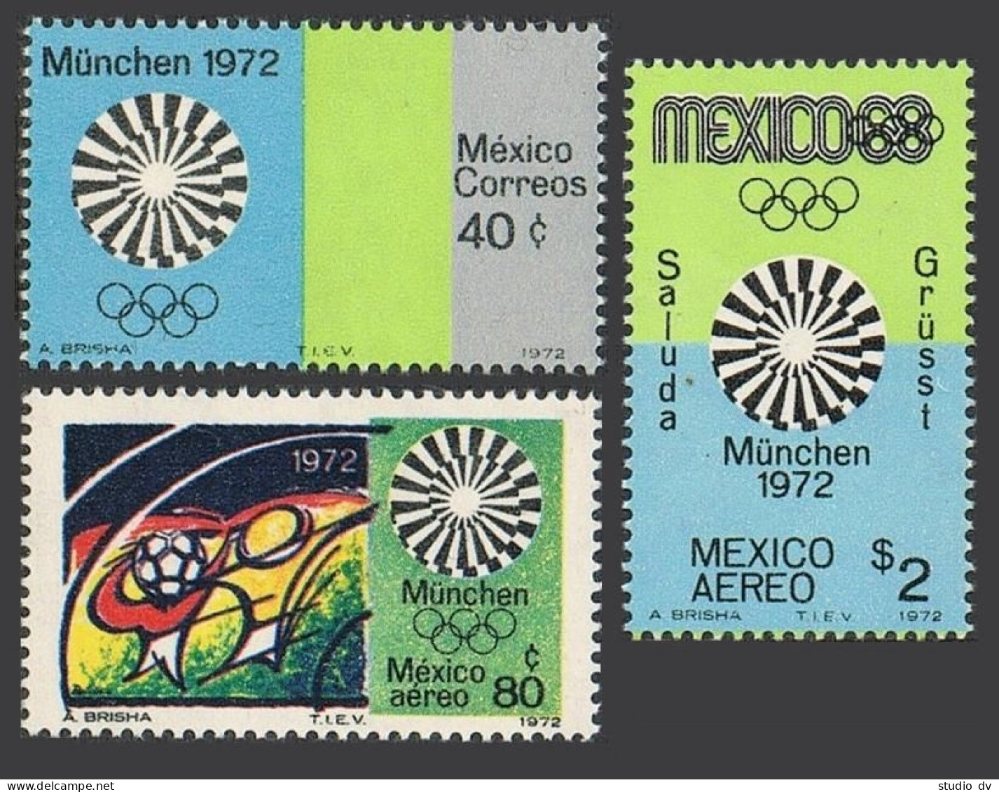 Mexico 1047,C410-C411,MNH.Michel 1384-1386. Olympics Munich-1972.Soccer. - Mexico