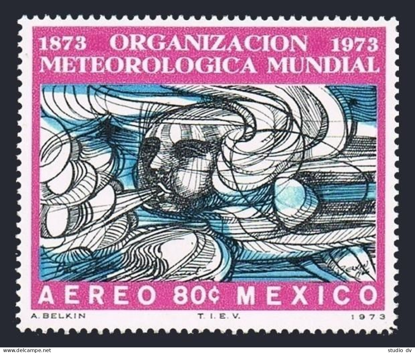 Mexico C415 Block/4,MNH.Mi 1397. Meteorological Cooperation,1973.God Aeolus. - Messico