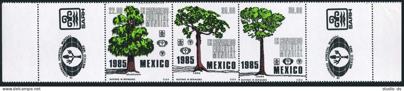 Mexico 1390-1392a Strip,MNH.Michel 1936-1938. World Forestry Congress,1985. - Messico