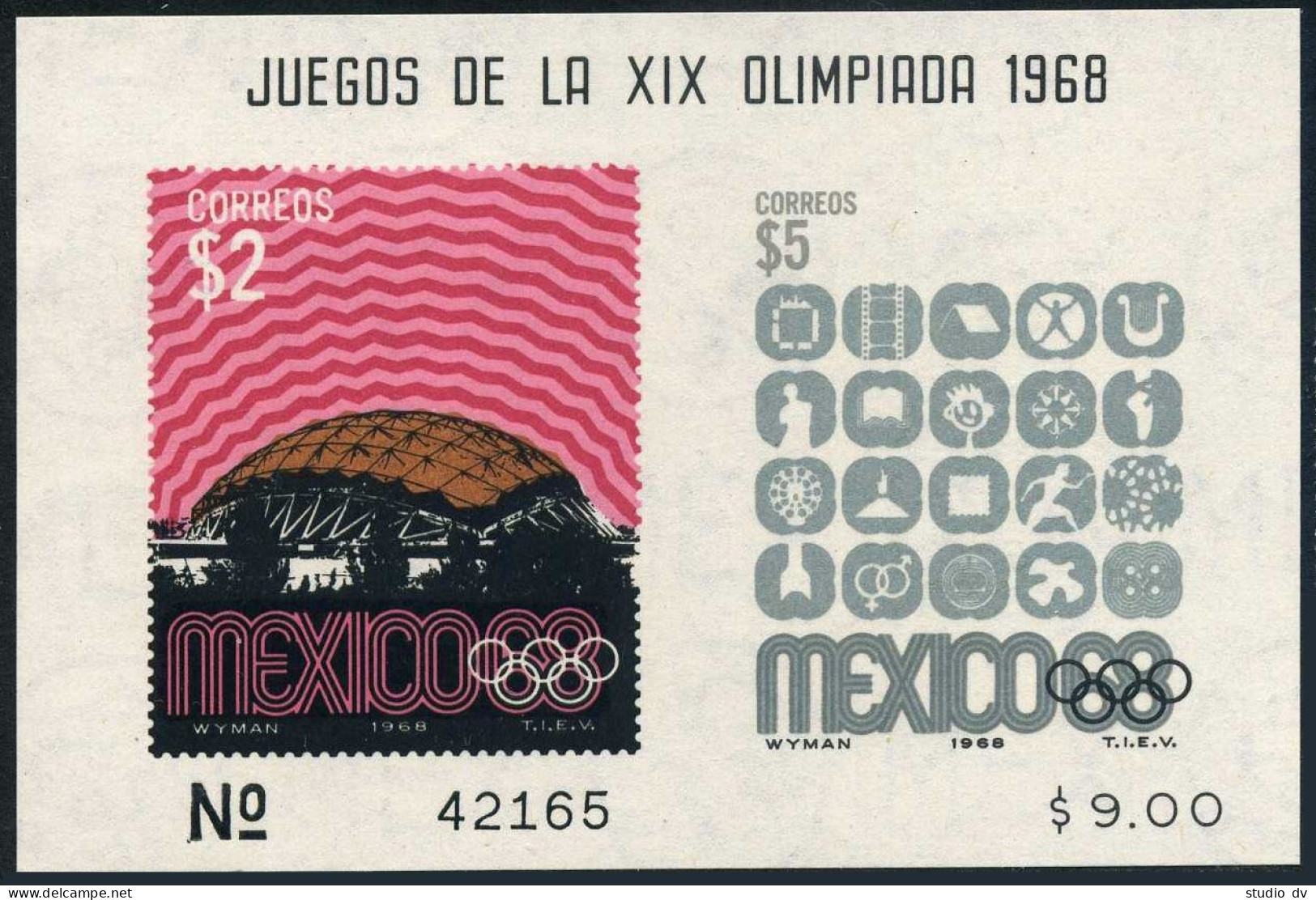 Mexico 1000a, MNH. Michel Bl.16. Olympics Mexico-1968. University City Stadium. - Mexique