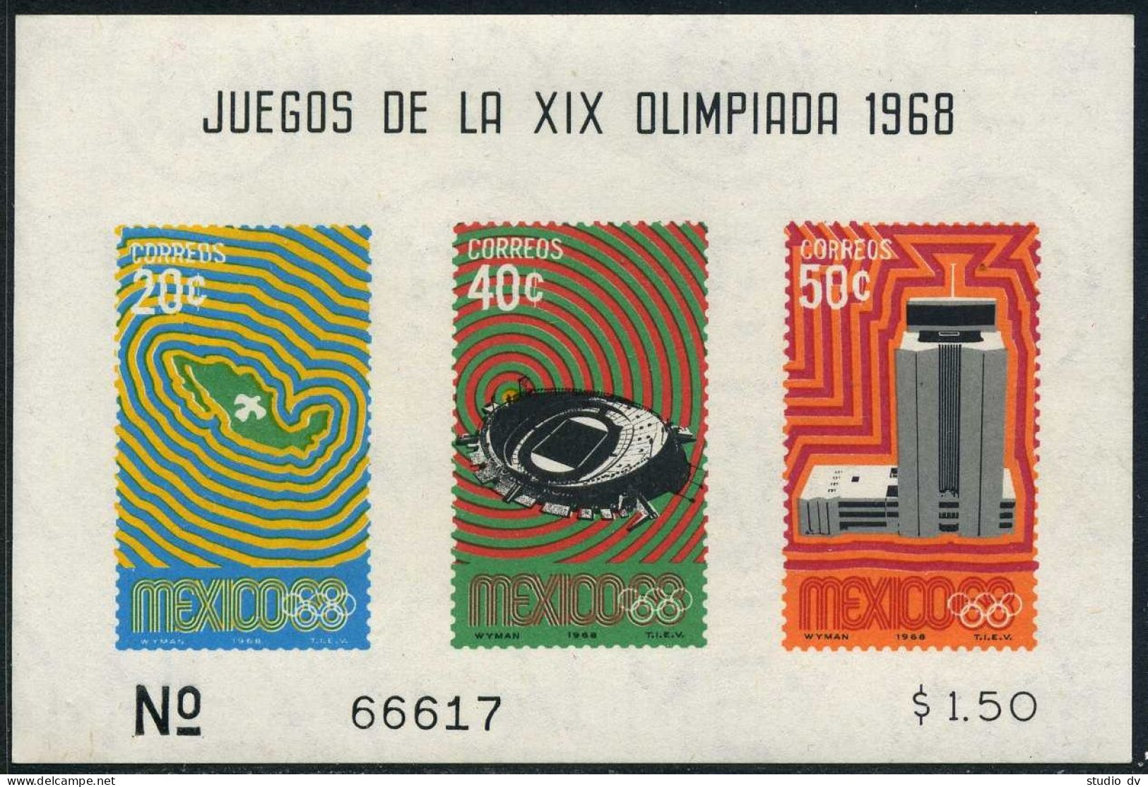 Mexico 998a Sheet, MNH. Mi Bl.15. Olympics Mexico-1968. Map. Stadium, Tele-tower - Mexique