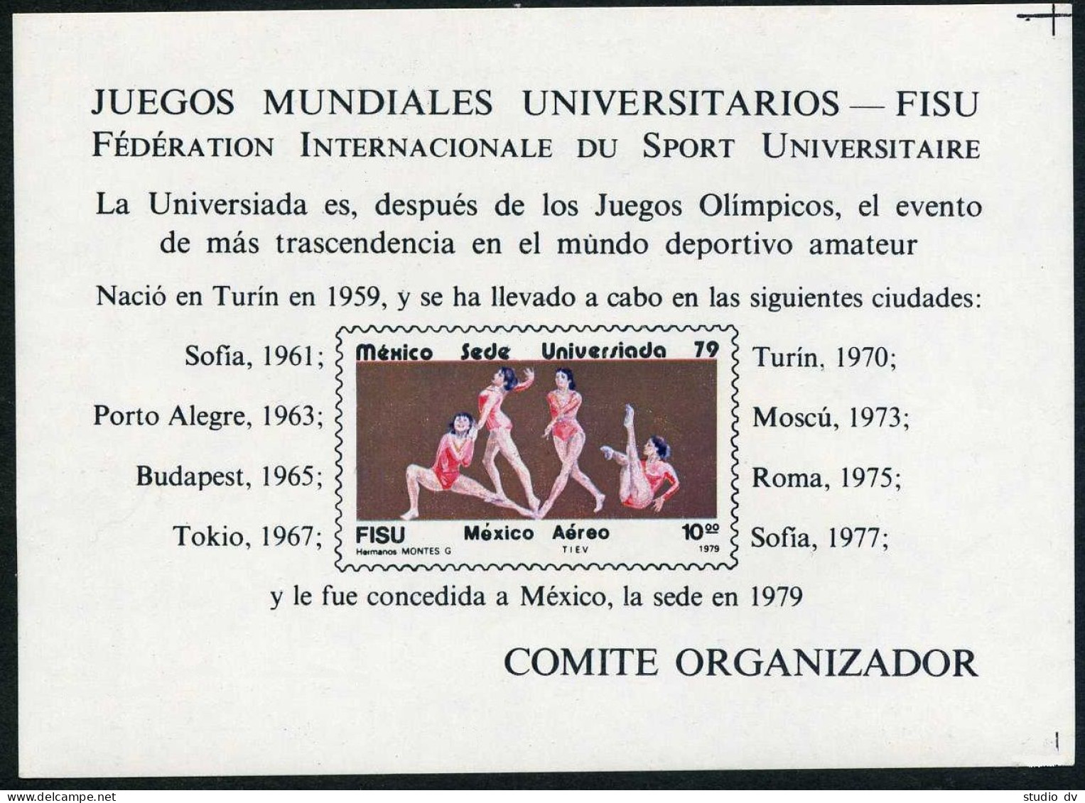 Mexico C608,MNH.Michel Bl.23. Universiada-1979.Women Gymnasts.  - Messico