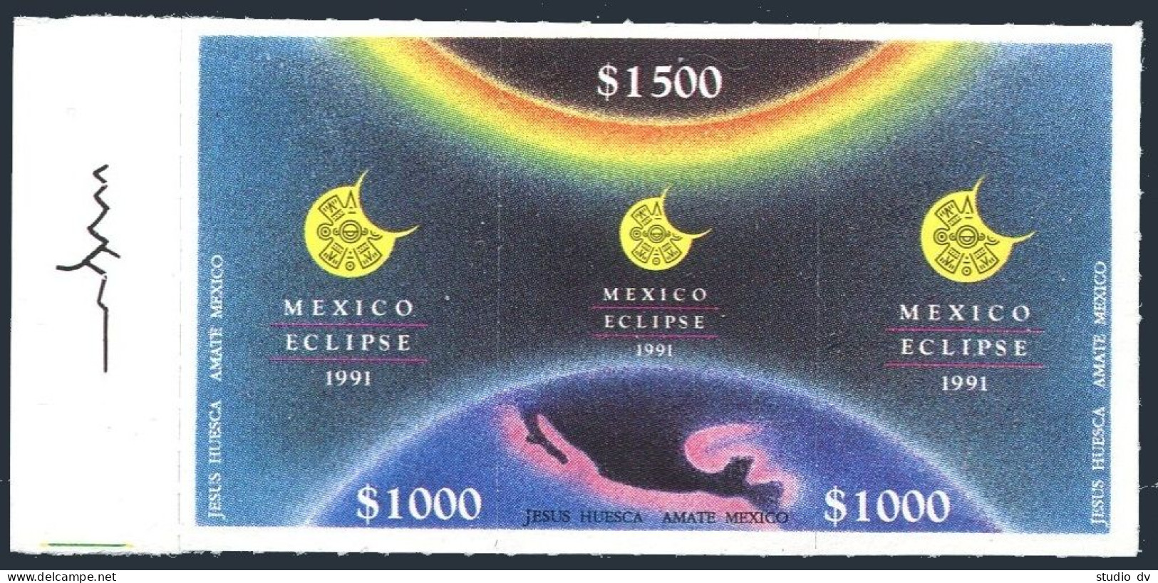 Mexico 1699 Ac Strip, MNH. Michel 2243-2245. Total Solar Eclipse, 1993. - Messico