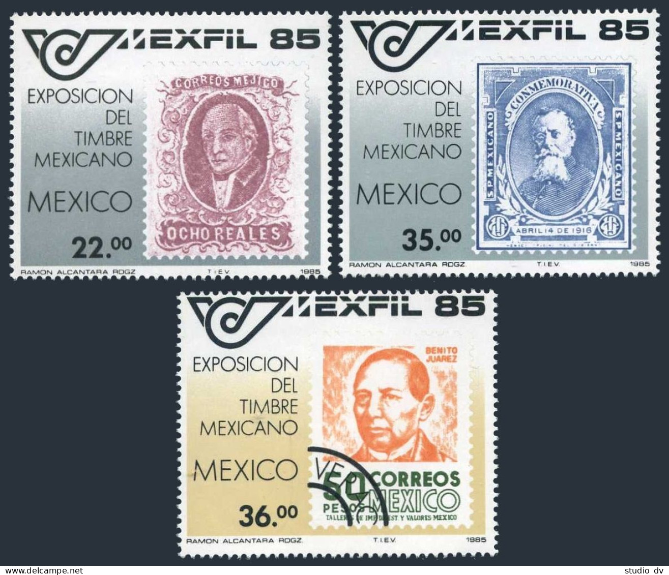 Mexico 1382-1384,1385,MNH.Mi 1929-1931,Bl.28. MEXFIL-1985:Stamp On Stamp,Letter. - Messico