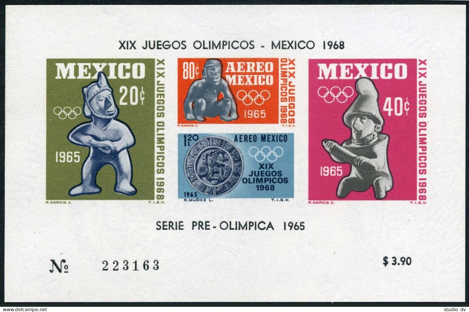 Mexico C310 Sheet, MNH. Mi 1197-1200 Bl.3. Olympics Mexico-1968. Ancient Founds. - Messico